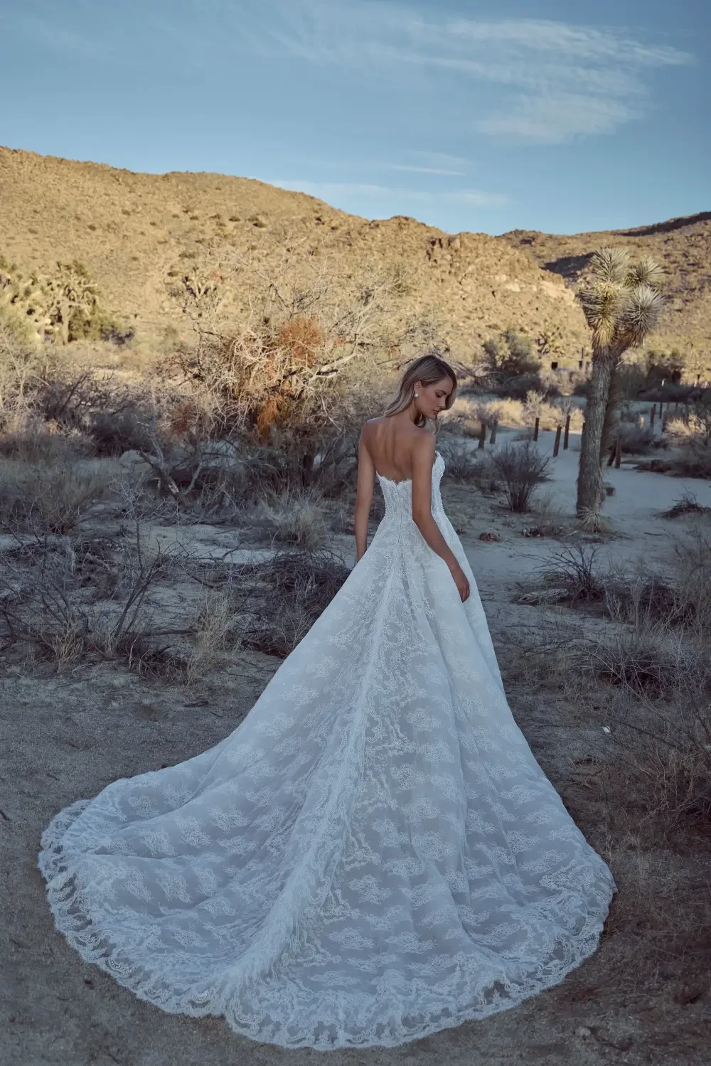 model is wearing an a-line bridal gown