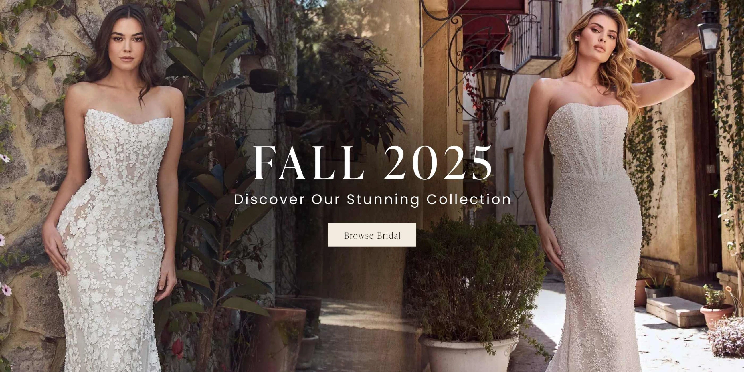 Models wearing Calla Blanche bridal gowns, desktop banner