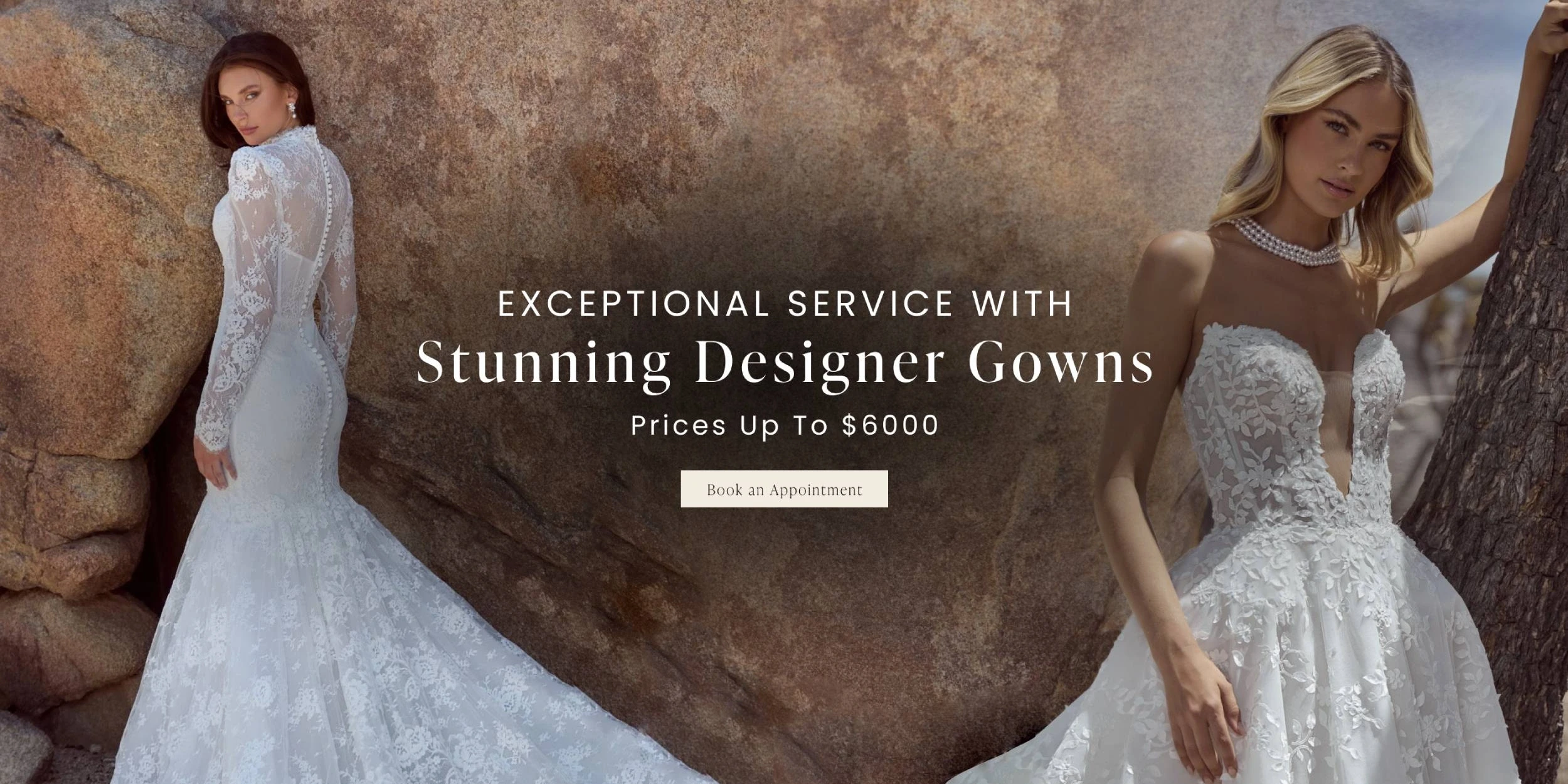 Models wearing Calla Blanche bridal dresses, desktop banner