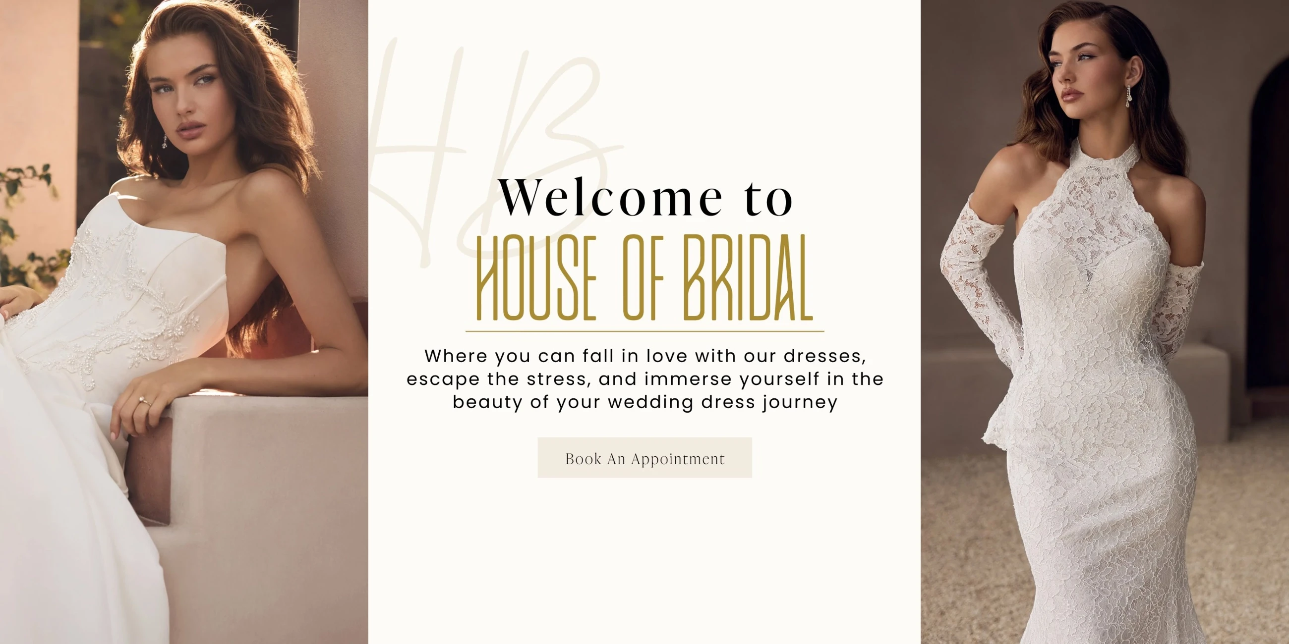 Models wearing Sophia Tolli gowns, welcome to house of bridal desktop banner