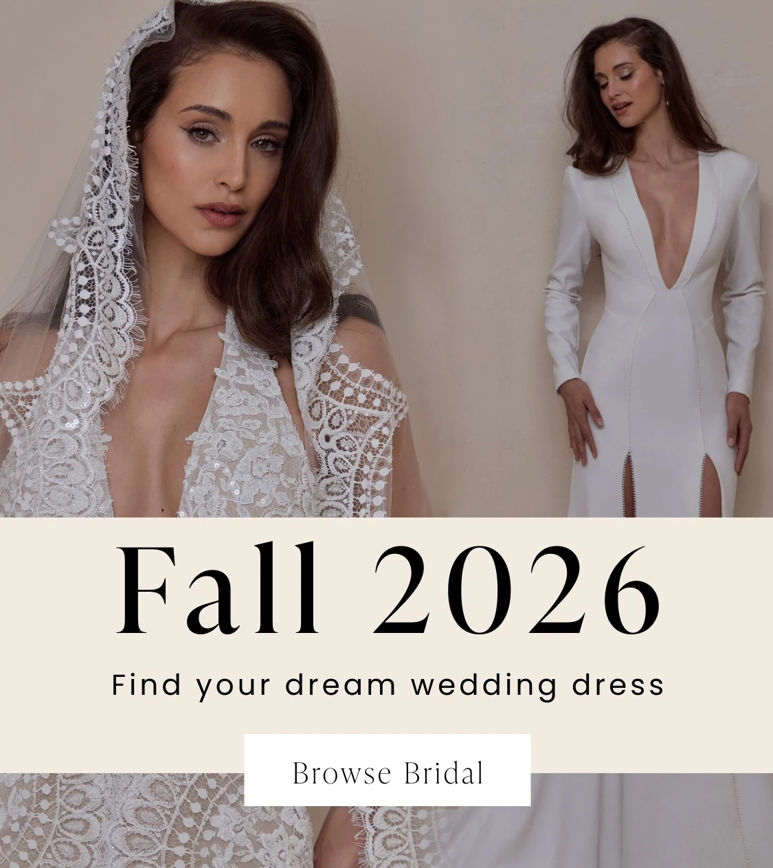 Models wearing La Perle bridal gowns, mobile banner