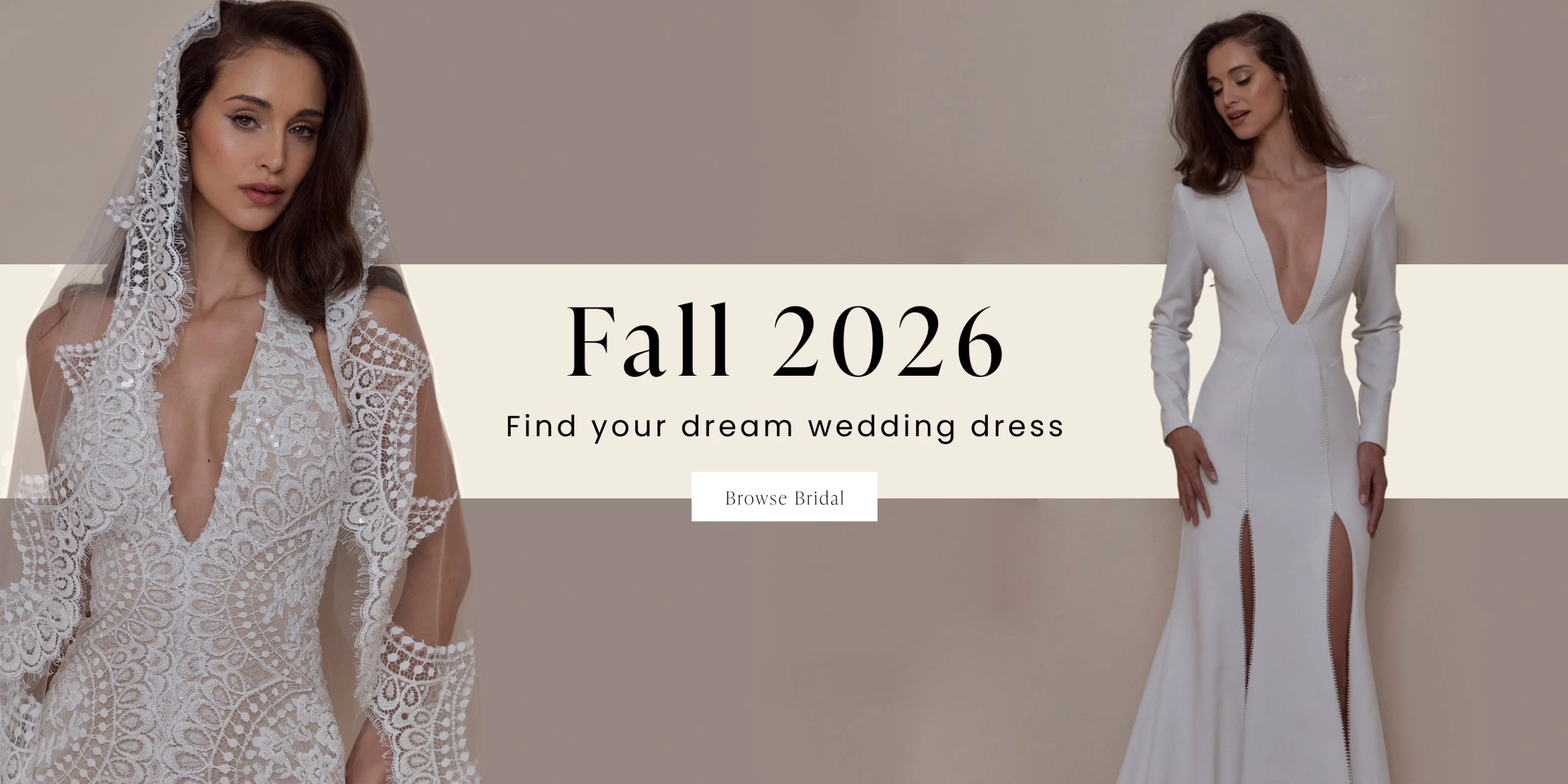 Models wearing La Perle bridal gowns, desktop banner