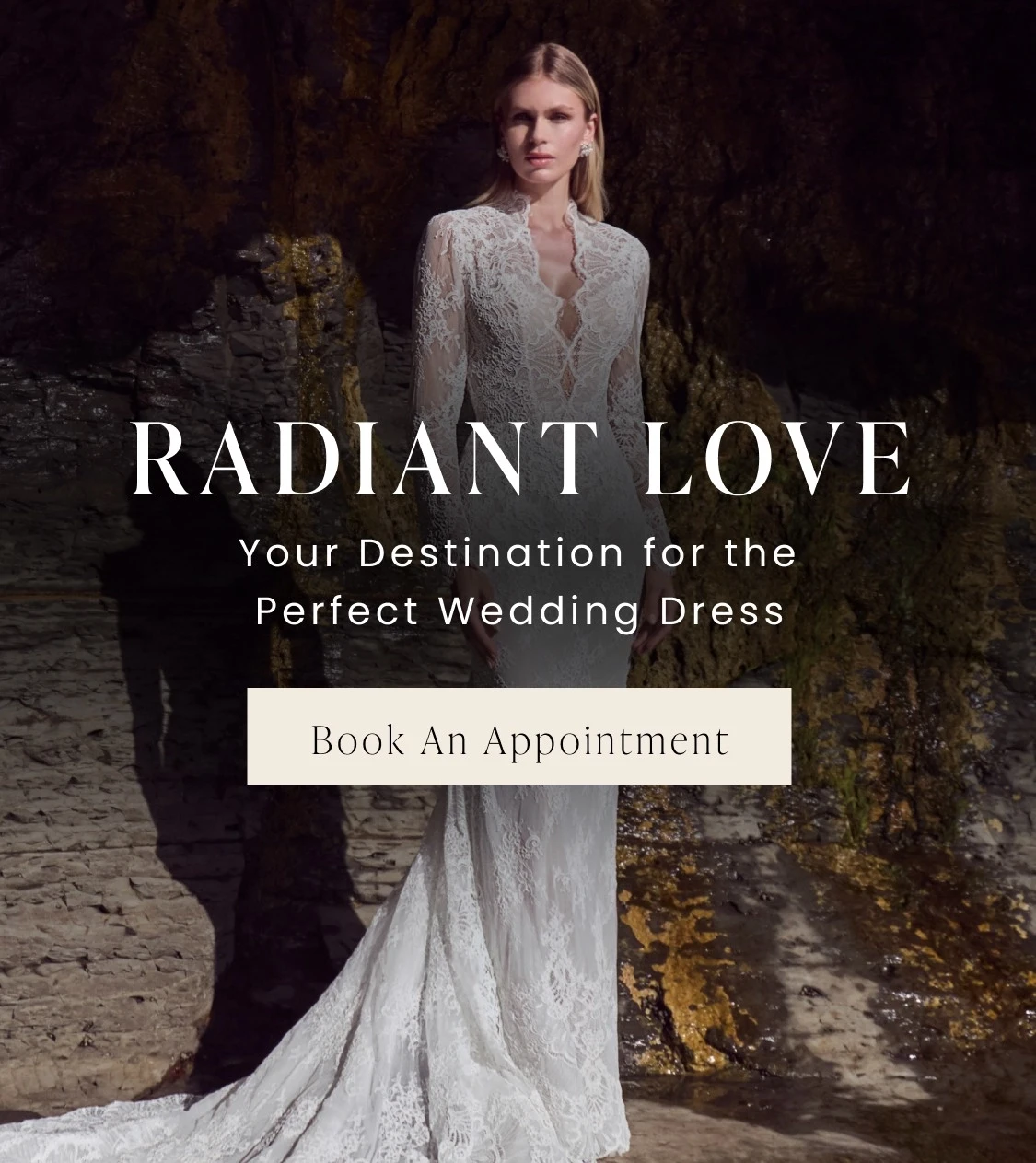 Models wearing Calla Blanche bridal gown, mobile banner