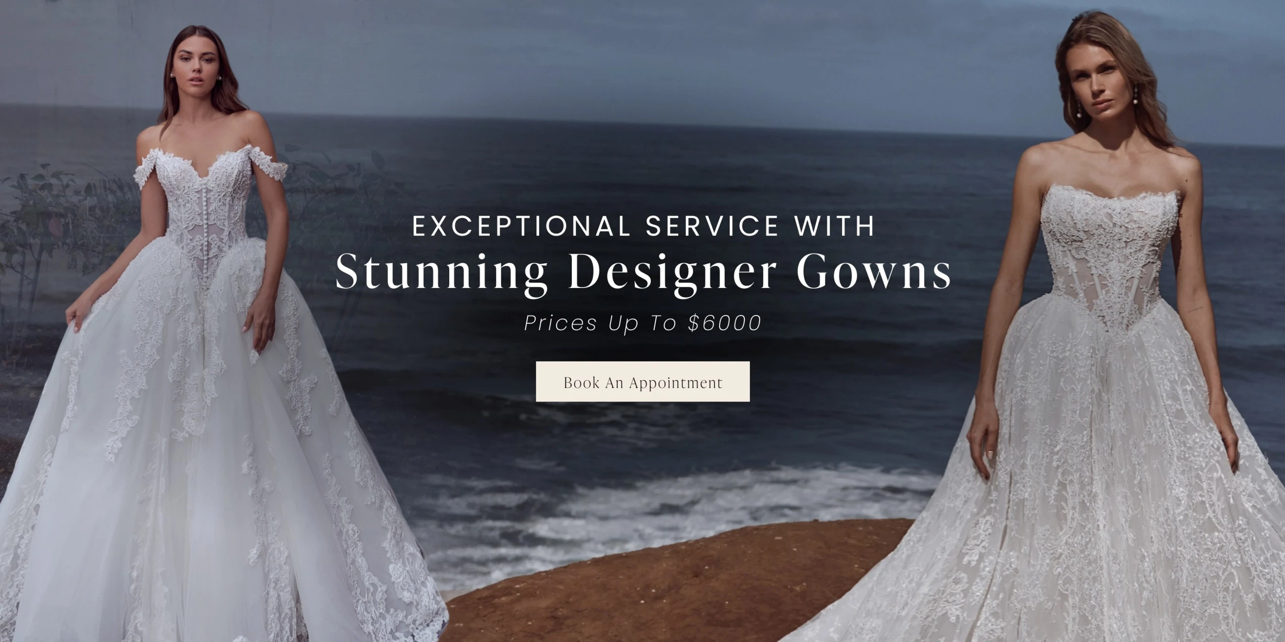 Models wearing Calla blanche, exceptional service with stunning designer gowns desktop banner